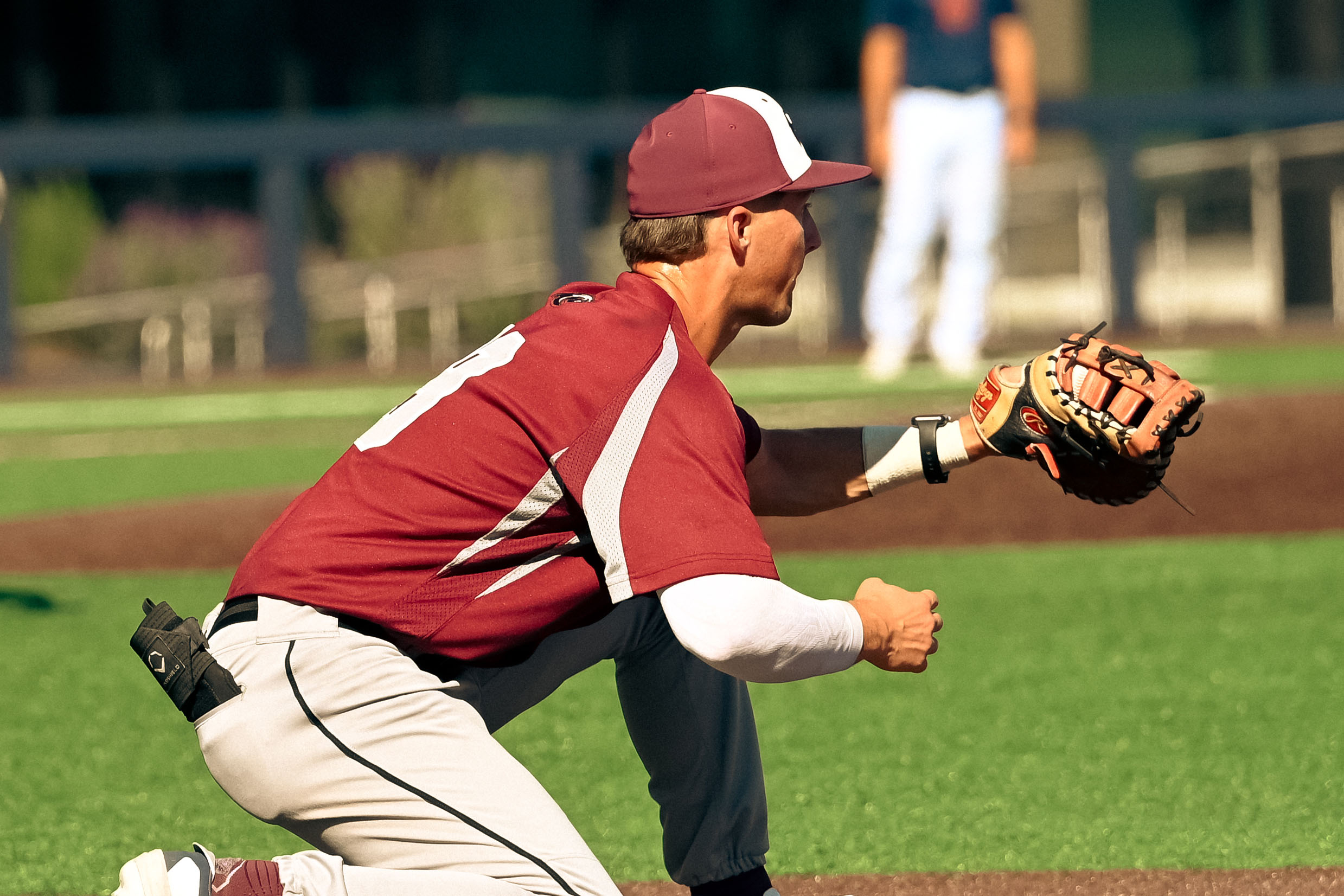 Player looking at the call on a wrist device